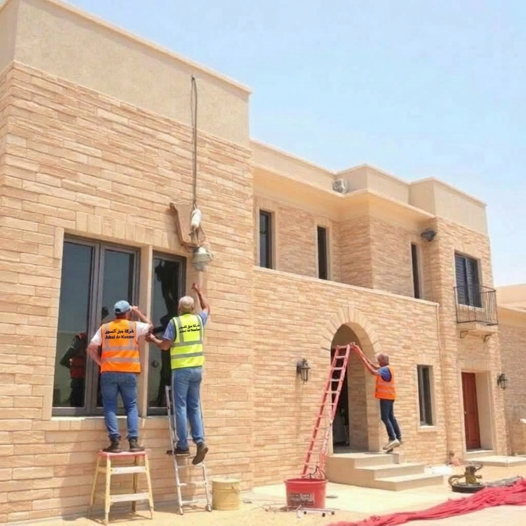ترميم وتشطيب شامل - تجديد واجهة فيلا بالحجر الطبيعي
